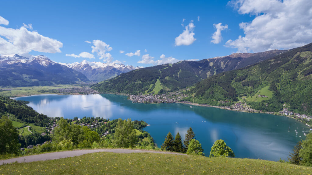 View from Mitterberg of Lake Zell and Zell am See in the summer