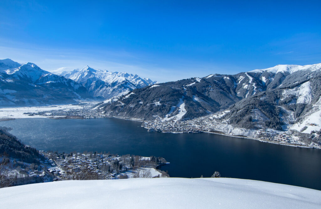 View of Zell am See and Lake Zell in winter